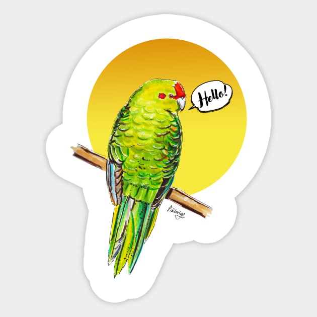 Green parrot Sticker by Viktoria Love Art